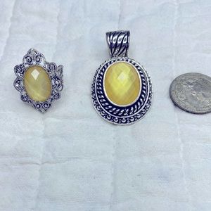 1 silver & yellow ring & 1 silver & yellow pendant VINTAGE